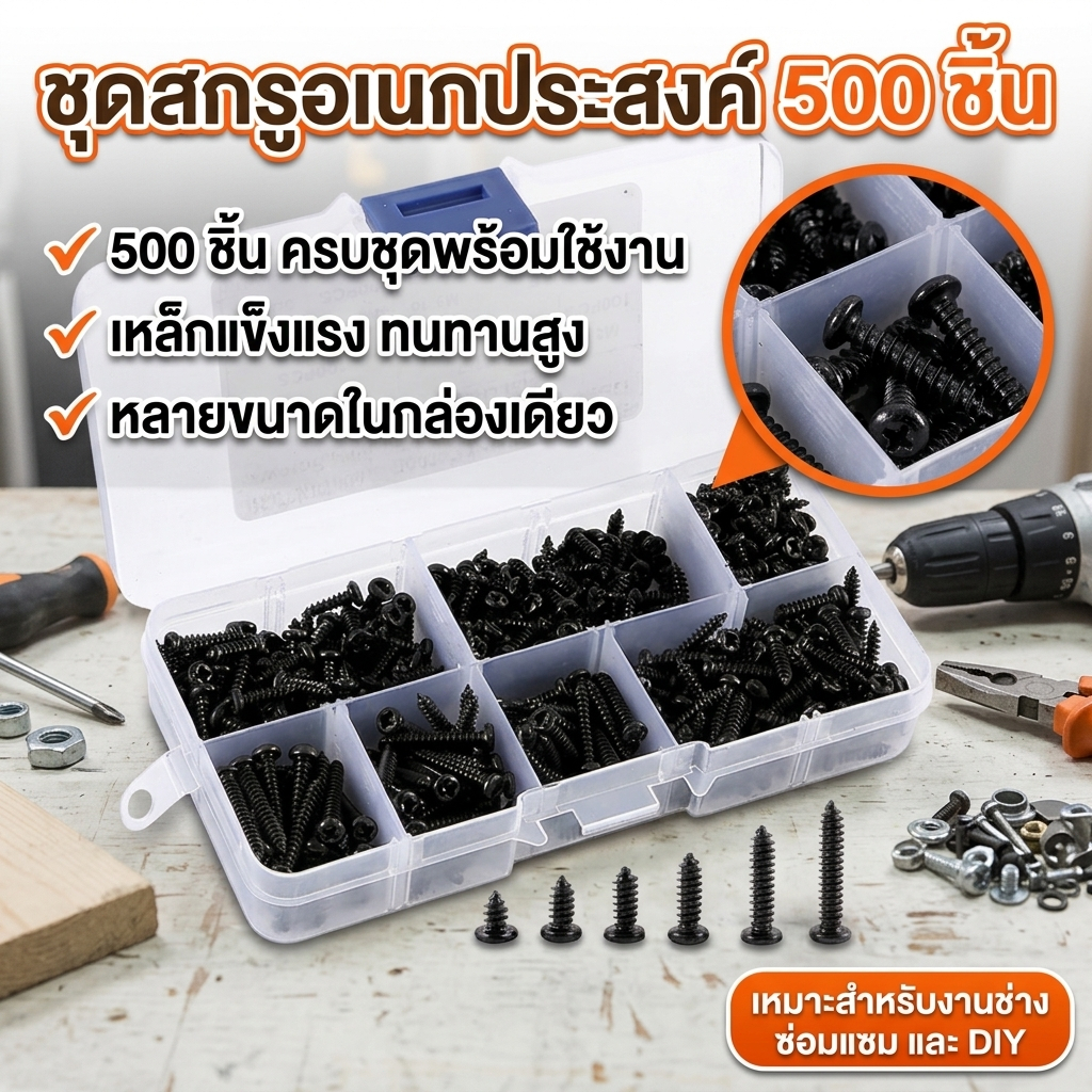 500 ชิ้น M3 สกรู แตะตัวเอง 6/8/10/12/16/18/20 มิลลิเมตร หัวกระทะข้ามตนเองเจาะสกรู Assortment ชุด