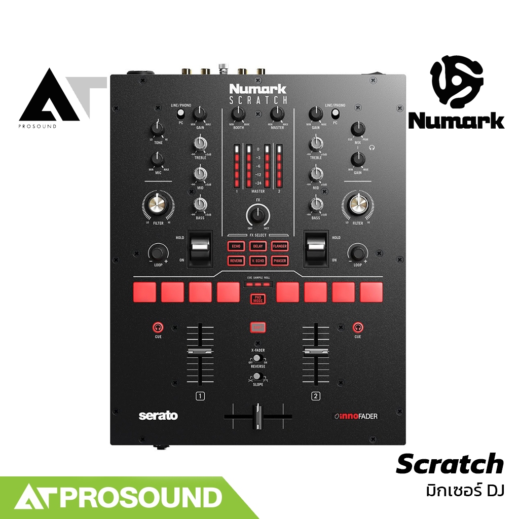Numark Scratch ดีเจมิกเซอร์แบบ 2 แชนแนล Serato DVS Innofader ที่ 24-bit AT Prosound