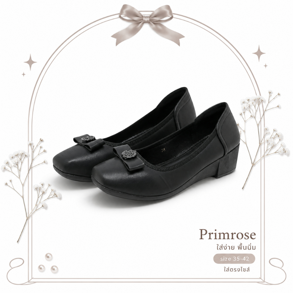รองเท้าคัทชู รุ่น Primrose ส้นเตารีดสูง1.5 นิ้ว พื้นนุ่ม ใส่สบาย ใส่ตรงไซส์/เท้าอวบเพิ่มไซส์ (คัชชู)