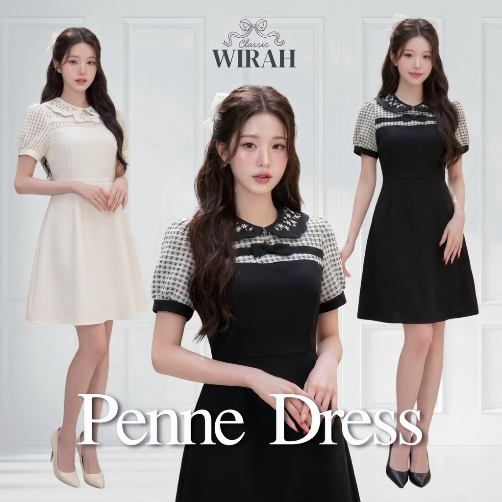 DW488 Penne Dress ชุดเดรสสั้น ลุคสวยสง่าน่ารัก ดีเทลงานปัก