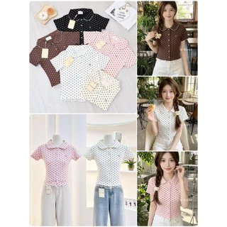 💖New Collection 💖G-Rose เสื้อทรงเชิ้ตครอปคอบัวกระดุมหน้าแกะได้แบบใหม่ ทรงเสื้อคัดติ้งเนี๊ยบ สวยติดเทรนสุดๆ