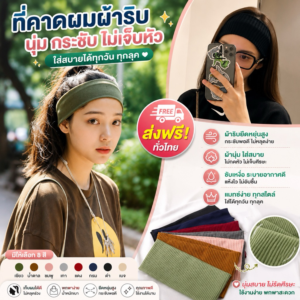 PrettyLady Shop (TFS12) แถบคาดศีรษะ แบบยืดหยุ่น น้ําหนักเบา ยืดหยุ่น เหมาะกับการวิ่ง เล่นกีฬา ยิง