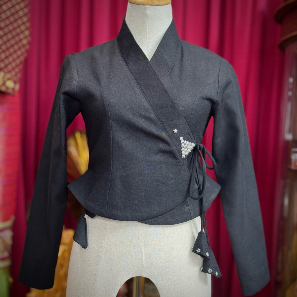 เสื้อปัดเจ้านางลินินคัตต้อนปักเม็ดเงินอินเดีย