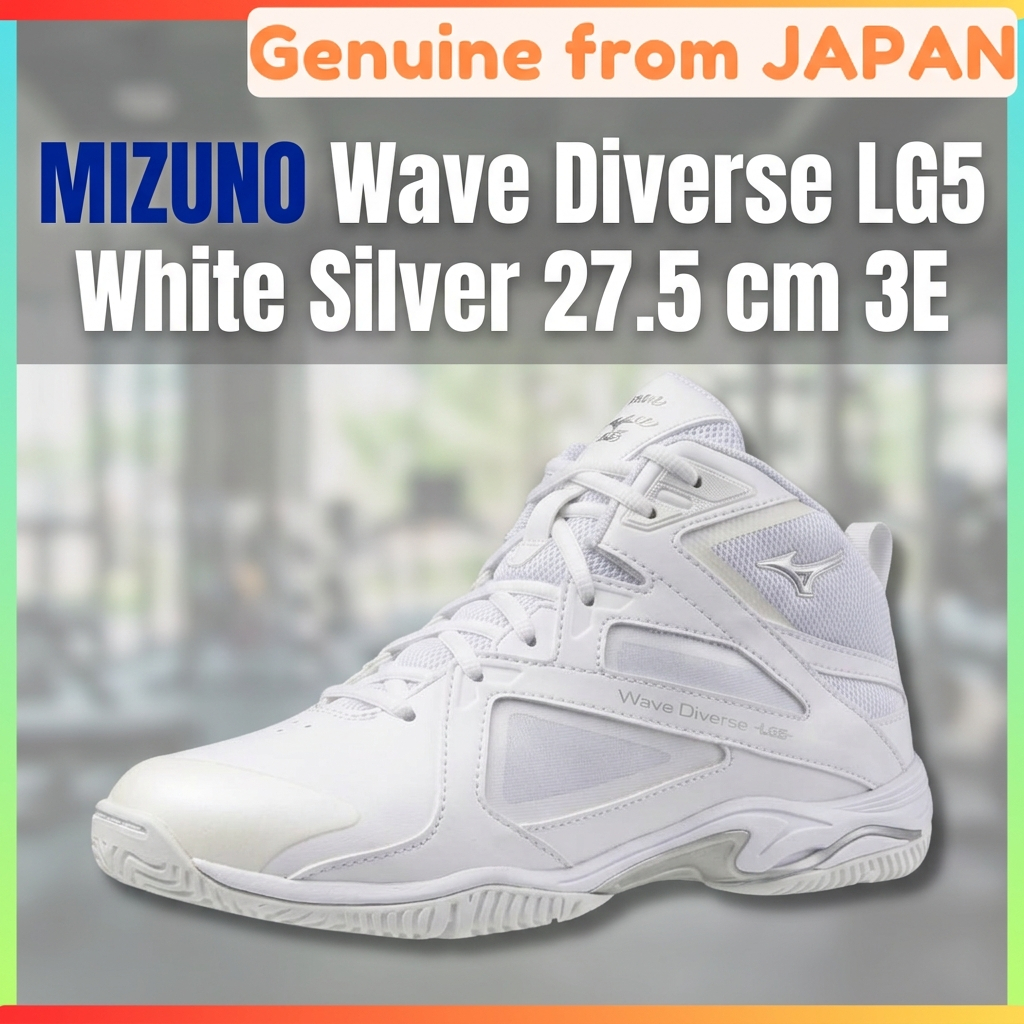 MIZUNO Wave Diverse LG5 Fitness Shoes 3E Wide Gym Studio Exercise White Silver 27.5 cm Unisex
