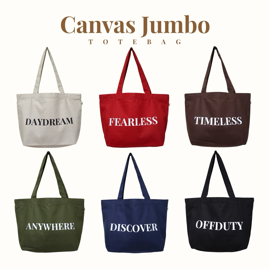 Canvas Jumbo Bag sew.sister กระเป๋าผ้าแคนวาสสกรีนลาย ใบใหญ่ มีซิป มีซับ 6 สี made in Thailand