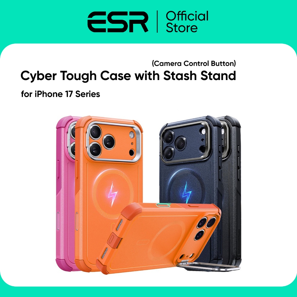 ESR เคสสำหรับ iPhone 17/ Air / 17 Pro / 17 Pro Max รุ่น Cyber Tough Case with Stash Stand (Camera Control Button)