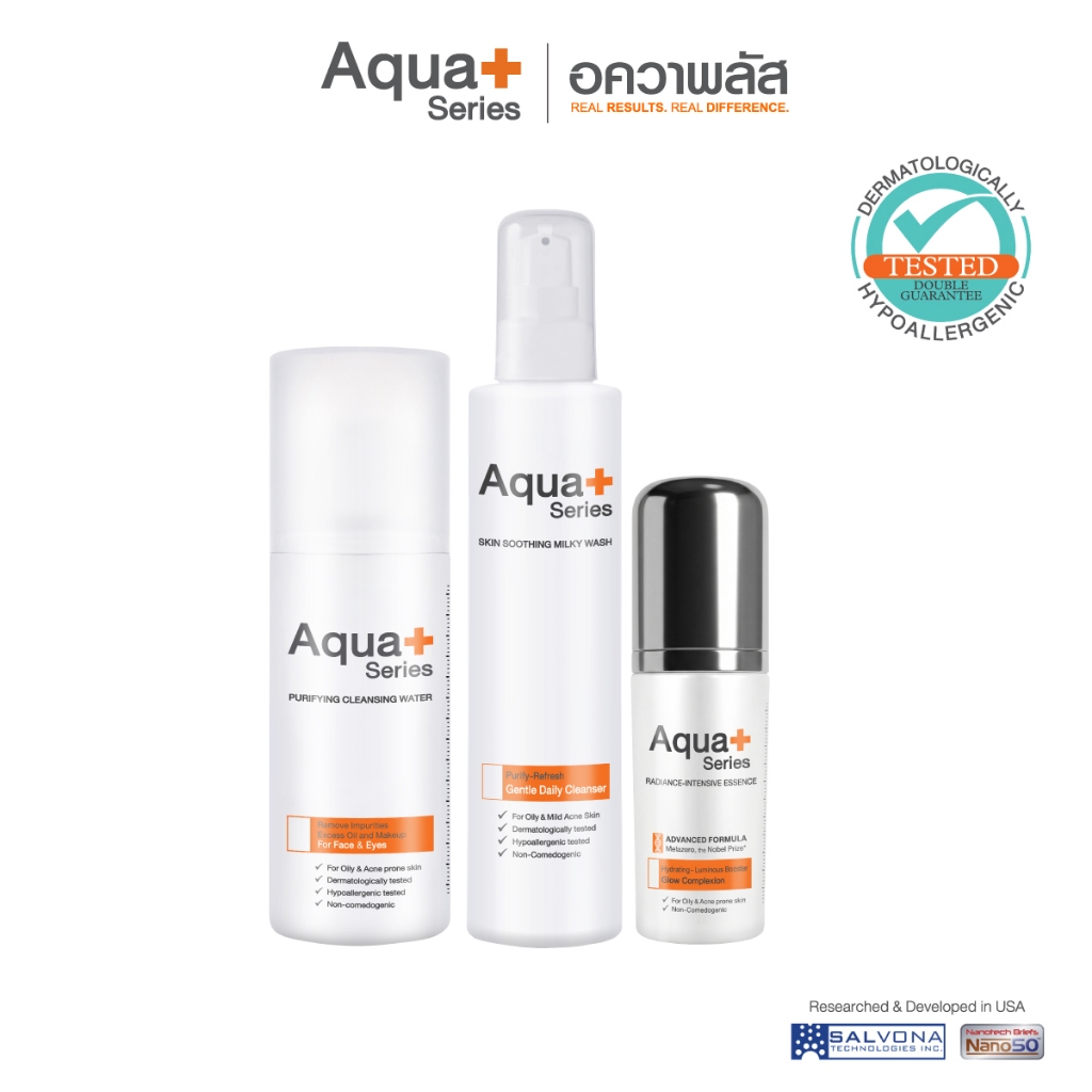 (ส่งฟรี) Aqua+ Series Cleansing Water 150 ml. & Milky Wash 175 ml. & Radiance Essence 30 ml.