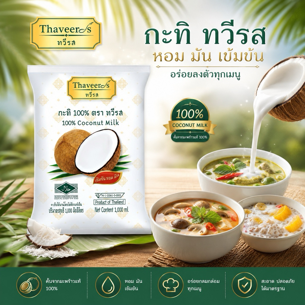กะทิแท้ 100% ตราทวีรส ถุง 1,000 ml