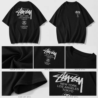 （จัดส่งตลอด 24 ชั่วโมง）AwenMoor เสื้อยืดแขนสั้นผู้ชายสไตล์เกาหลีไซส์ใหญ่คอกลมลายพิมพ์ผ้าฝ้ายสำหรับฤดูร้อน