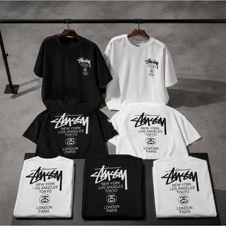 （จัดส่งตลอด 24 ชั่วโมง）AwenMoor เสื้อยืดแขนสั้นผู้ชายสไตล์เกาหลีไซส์ใหญ่คอกลมลายพิมพ์ผ้าฝ้ายสำหรับฤดูร้อน