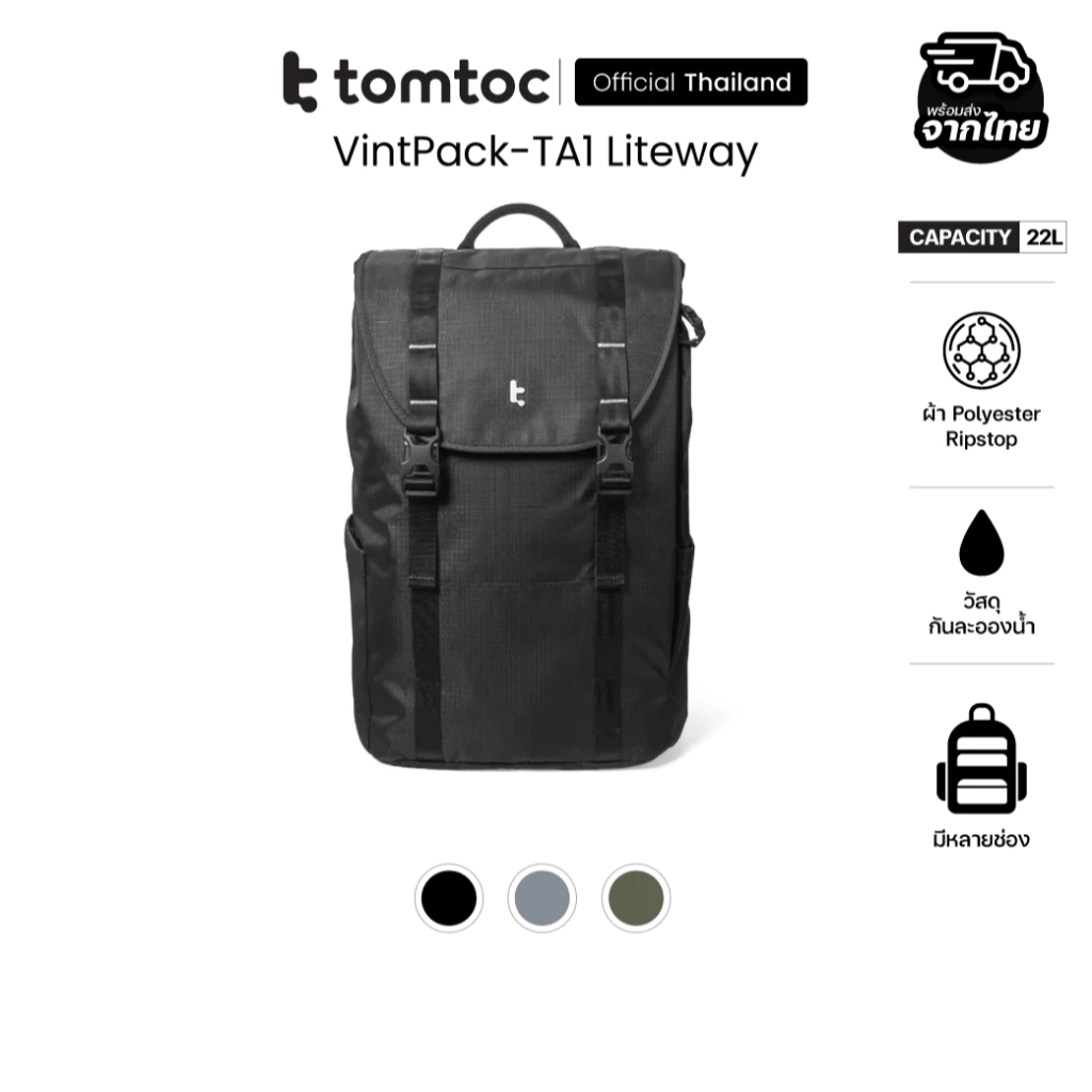 Tomtoc VintPack-TA1 Liteway Laptop Backpack กระเป๋าเป้สะพายหลัง ความจุ 22L