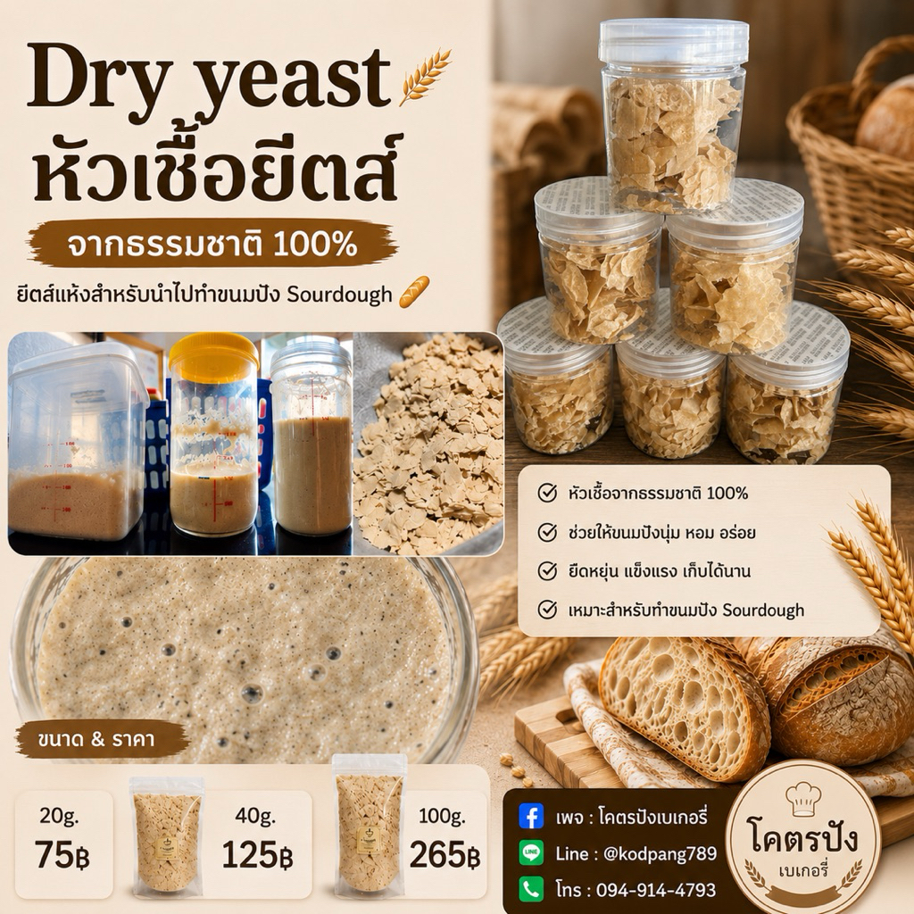 Dry Yeast หัวเชื้อยีสต์ธรรมชาติ 100% ( พร้อมคู่มือการใช้งาน/ การกระตุ้นยีสต์ )
