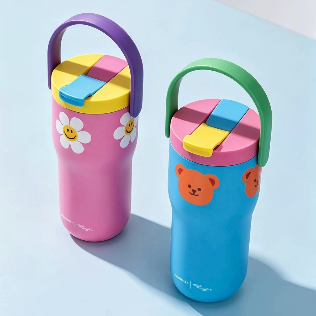 🌈 Wiggle Wiggle x Glasslock แท้💯 แก้วเก็บอุณหภูมิ พร้อมหลอดและหูหิ้ว แก้วน้ำพกพา 500ml ออฟฟิศ กาแฟ 69029