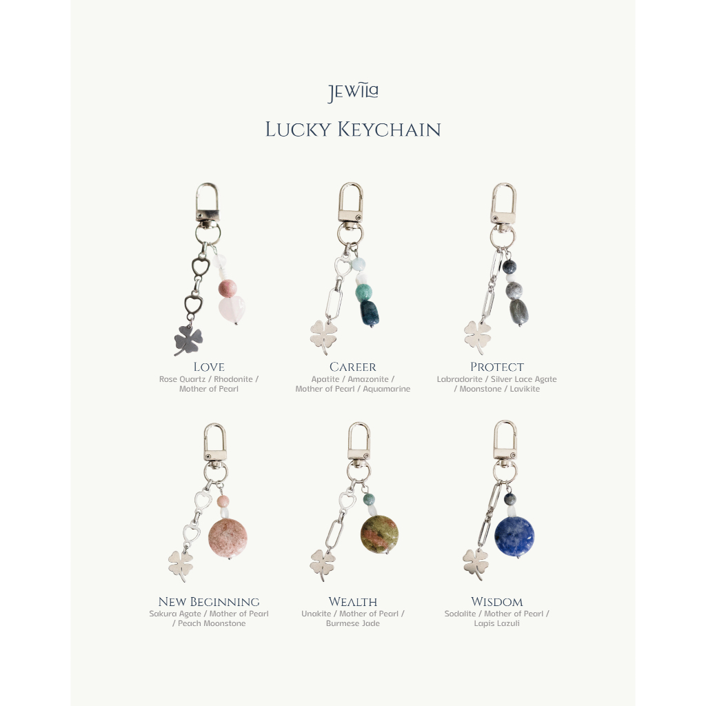 JEWILA Lucky Keychain พวงกุญแจหินนำโชค หินแท้ เสริมการงาน การเงิน ความรัก คุ้มครอง