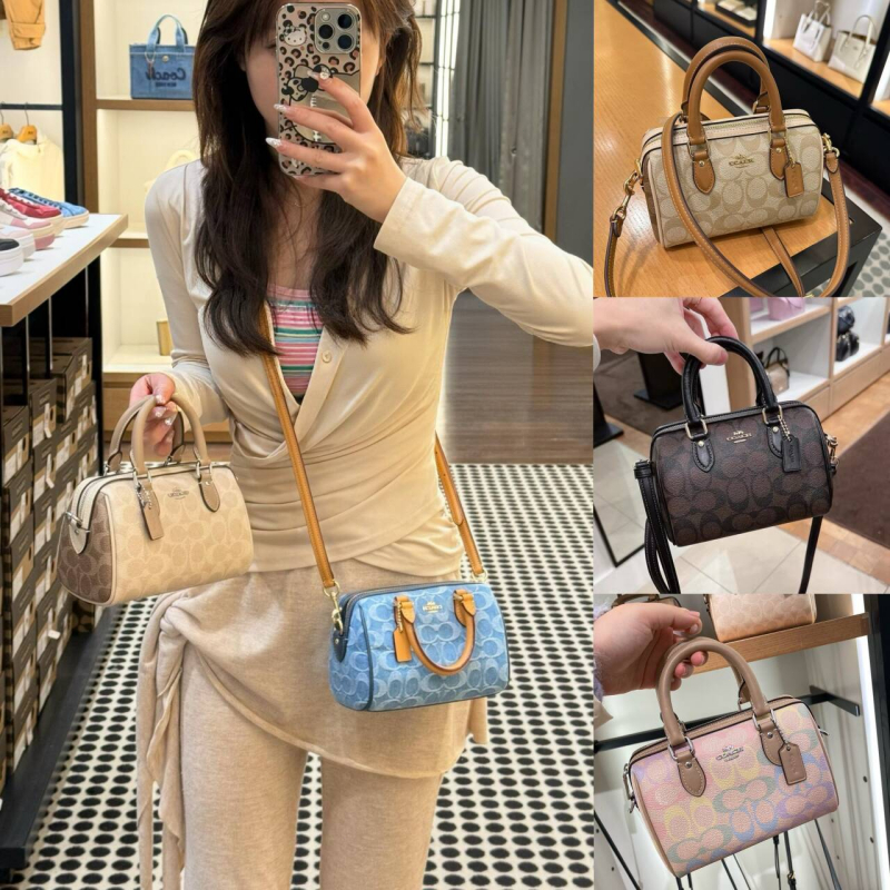 👑 แท้ 💯%  COACH Rowan 18 Satchel Bag in Signature Canvas กระเป๋าสะพายข้างขนาดใหญ่ กระเป๋าหมอน