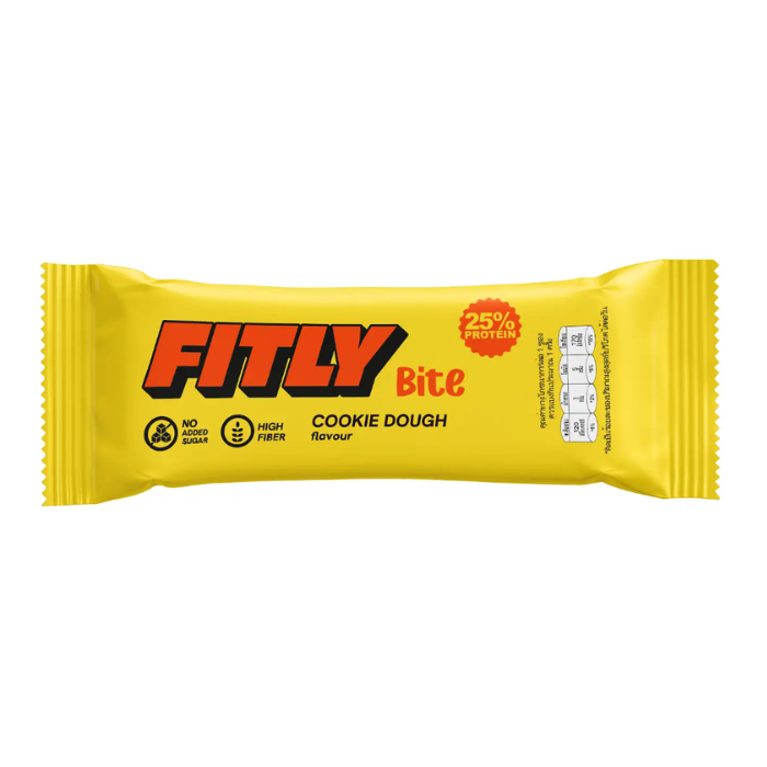 ฟิทลี่ ไบท์ กลาซด์ โปรตีน บาร์ รสคุกกี้โด FITLY Bite GLAZED PROTEIN BAR: Cookie Dough Flavour