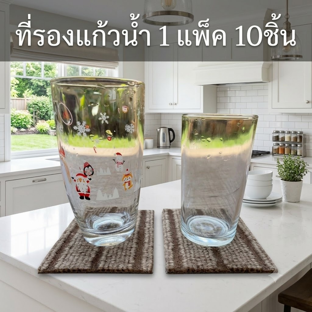 Q house รองแก้วน้ำ 10 แผ่น (คละสีให้) ผ้ารองแก้วซับน้ำ แผ่นรองแก้ว
