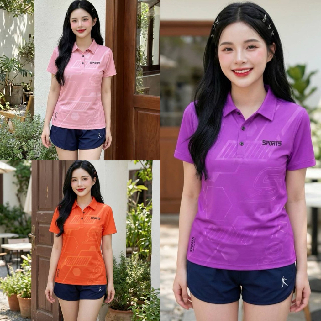 เสื้อโปโลปักsportsผู้หญิงทรงสวยเข้ารูปทันสมัยเสริมบุคลิก