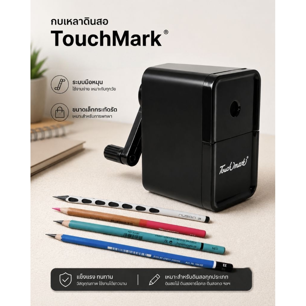 กบเหลา touchmark ปรับระดับความแหลม สำหรับเหลาดินสอทั่วไป เหลาสี และดินสอชาโคว วาดรูป