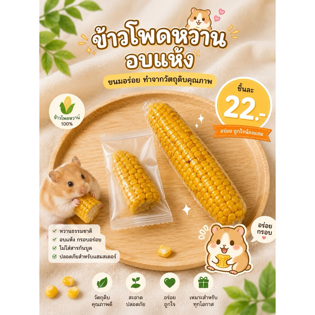 ข้าวโพดหวานอบเเห้ง ข้าวโพดหวานลับฟันสัตว์ฟันเเทะ เเฮมเตอร์….