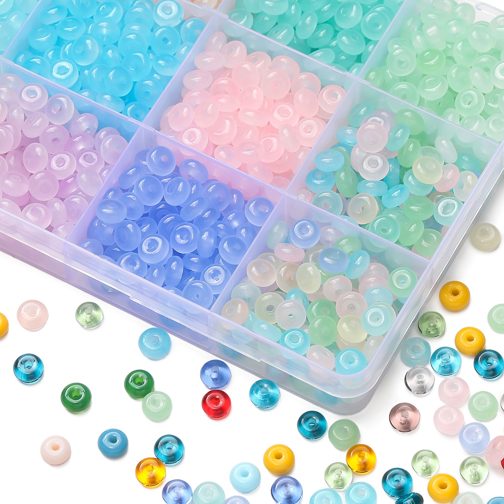 50Pcs ลูกปัดแก้วหยกเทียม 3*6.5mm ลูกปัดแก้วกลมแบน DIYสร้อยข้อมือสร้อยคอทํา
