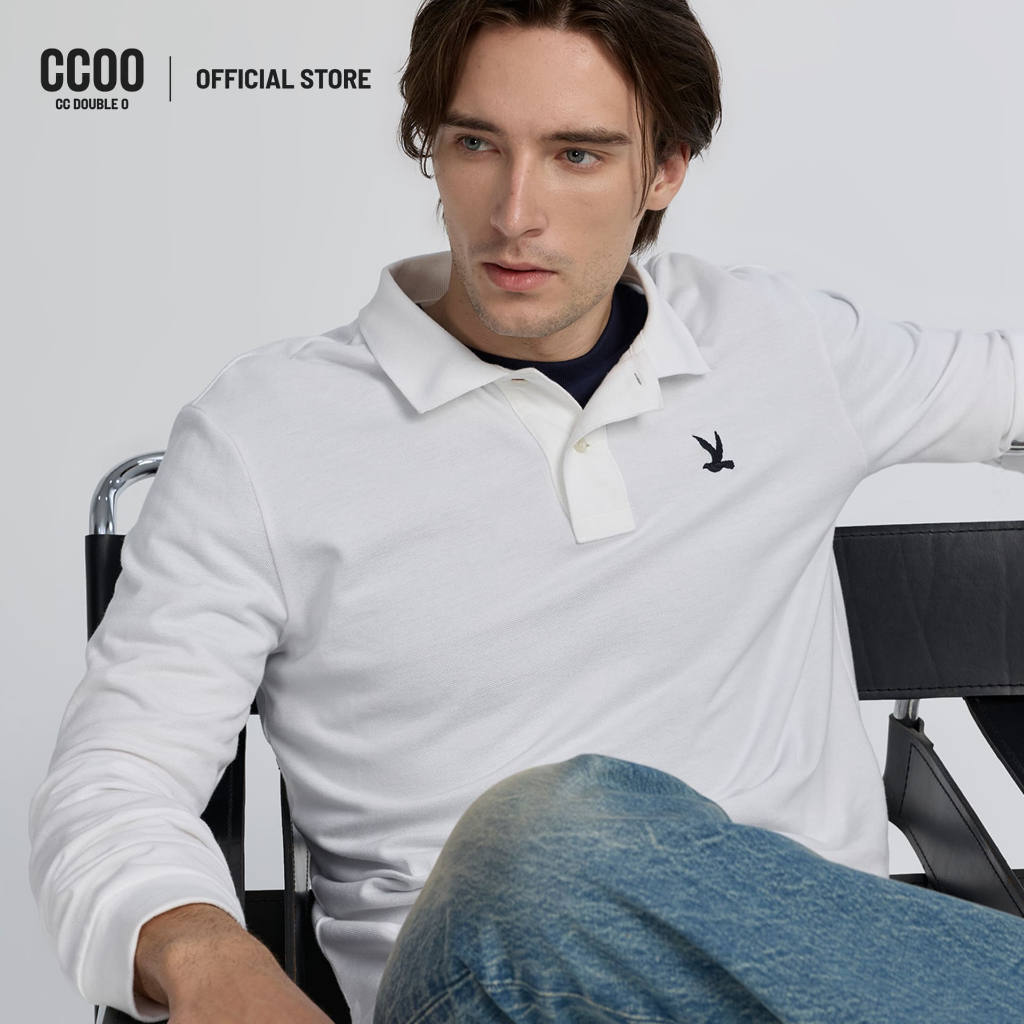CC DOUBLE O LONG SLEEVE PIQUE POLO SHIRT ผู้ชาย เสื้อโปโลแขนยาวผ้าปิเก้ปักนก รุ่น O26WGMA029 (AW26 #P1)