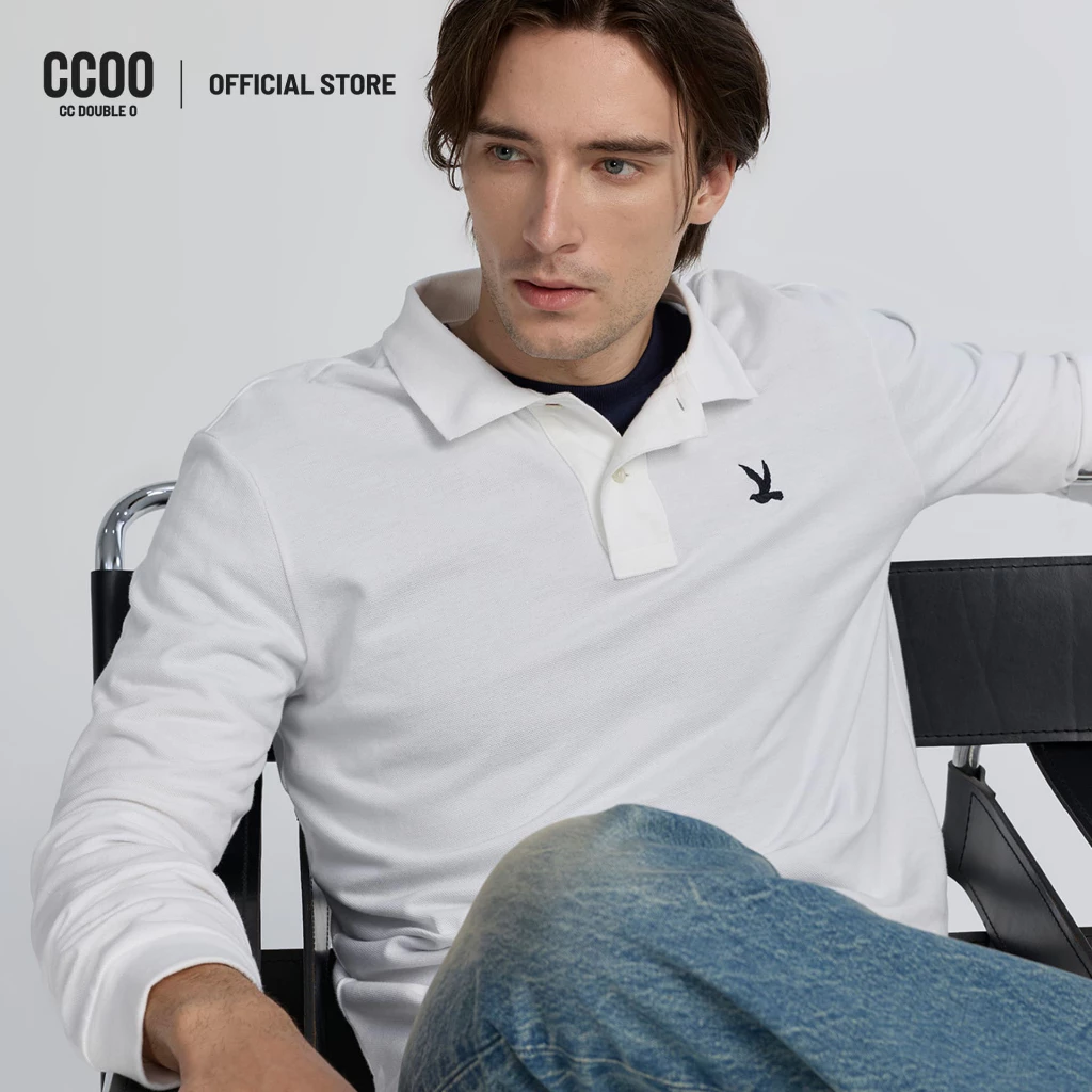 CC DOUBLE O LONG SLEEVE PIQUE POLO SHIRT ผู้ชาย เสื้อโปโลแขนยาวผ้าปิเก้ปักนก รุ่น O26WGMA029 (AW26 #P1)