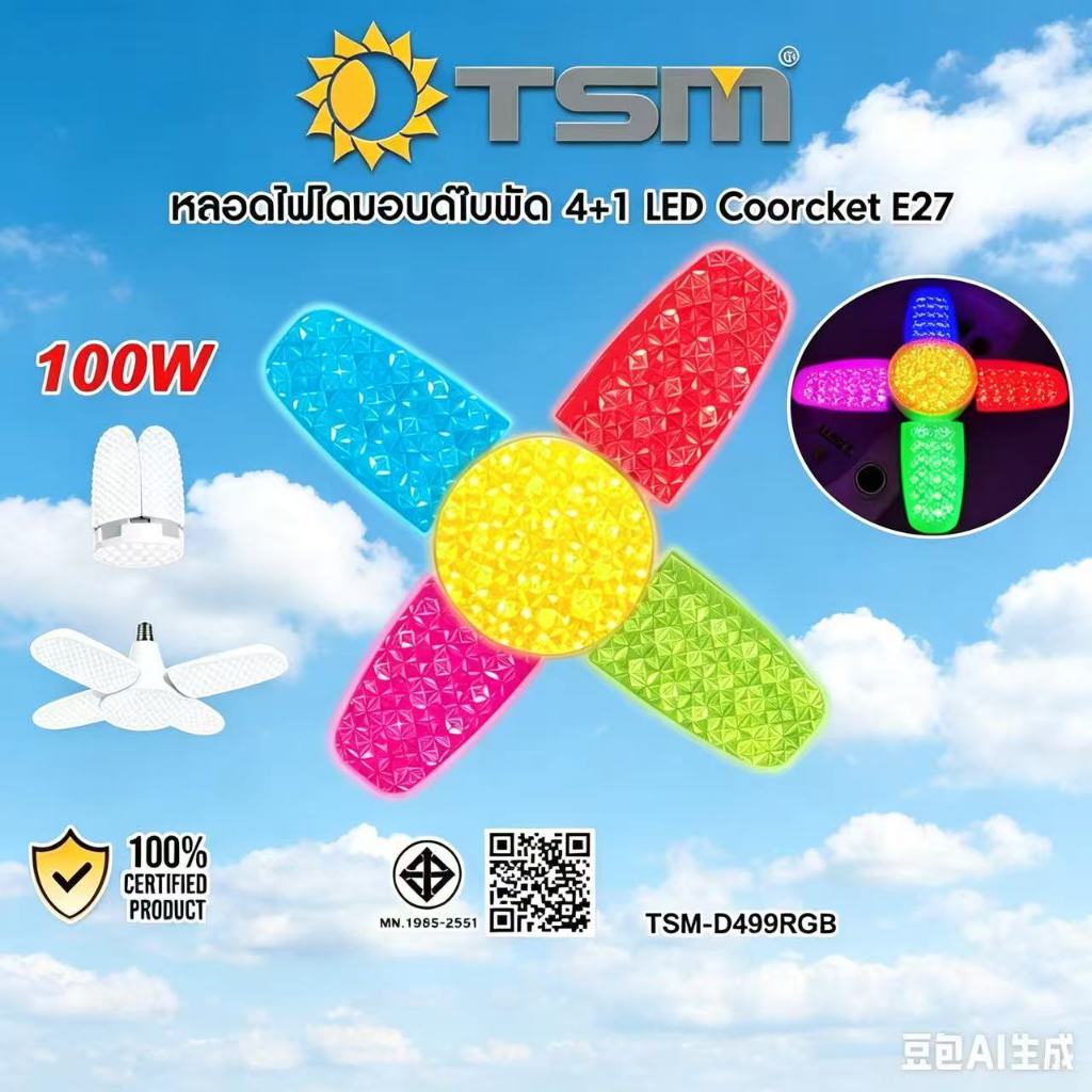 หลอดไฟไดมอนด์ใบพัด 4+1 LED 100W ขั้ว E27 แสงRGB หลอดไฟ หลอดไฟใบพัด หลอดใบพัด รุ่น TSM-D499RGB