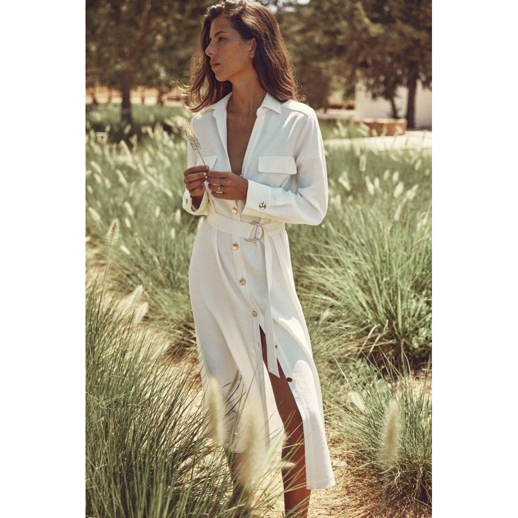 Zara Woman MIDI Shirt Dress Oyster White