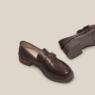 VONICA รองเท้าโลฟเฟอร์ผู้หญิงส้นแบน สไตล์เรโทรเรียบง่ายหัวกลม หนังนุ่มสวมใส่สบายใส่ประจำวัน
