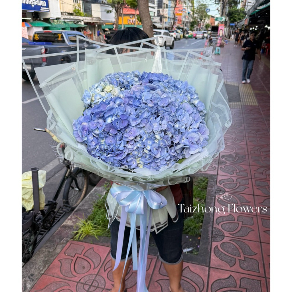 ส่งด่วน กทม&ปริมณฑล ช่อดอกไฮเดนเยียสดแซมด้วยดอกกุหลาบสด ช่อดอกไม้สด