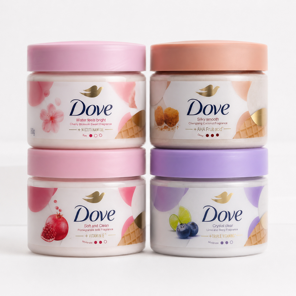 โดฟ สครับผิวกาย 280g เนื้อครีมละเอียด บำรุงผิวนุ่มชุ่มชื้น มี 4 กลิ่น ไลม์เบอร์รี่ ทับทิม มะพร้าว ซากุระ