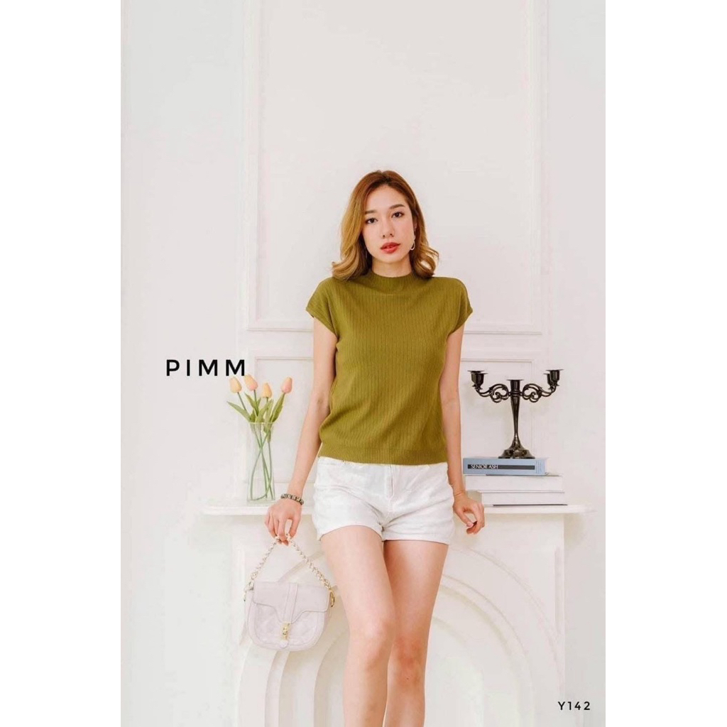 [ป้าย PIMM] เสื้อไหมพรมคอสูงแขนล้ำ
