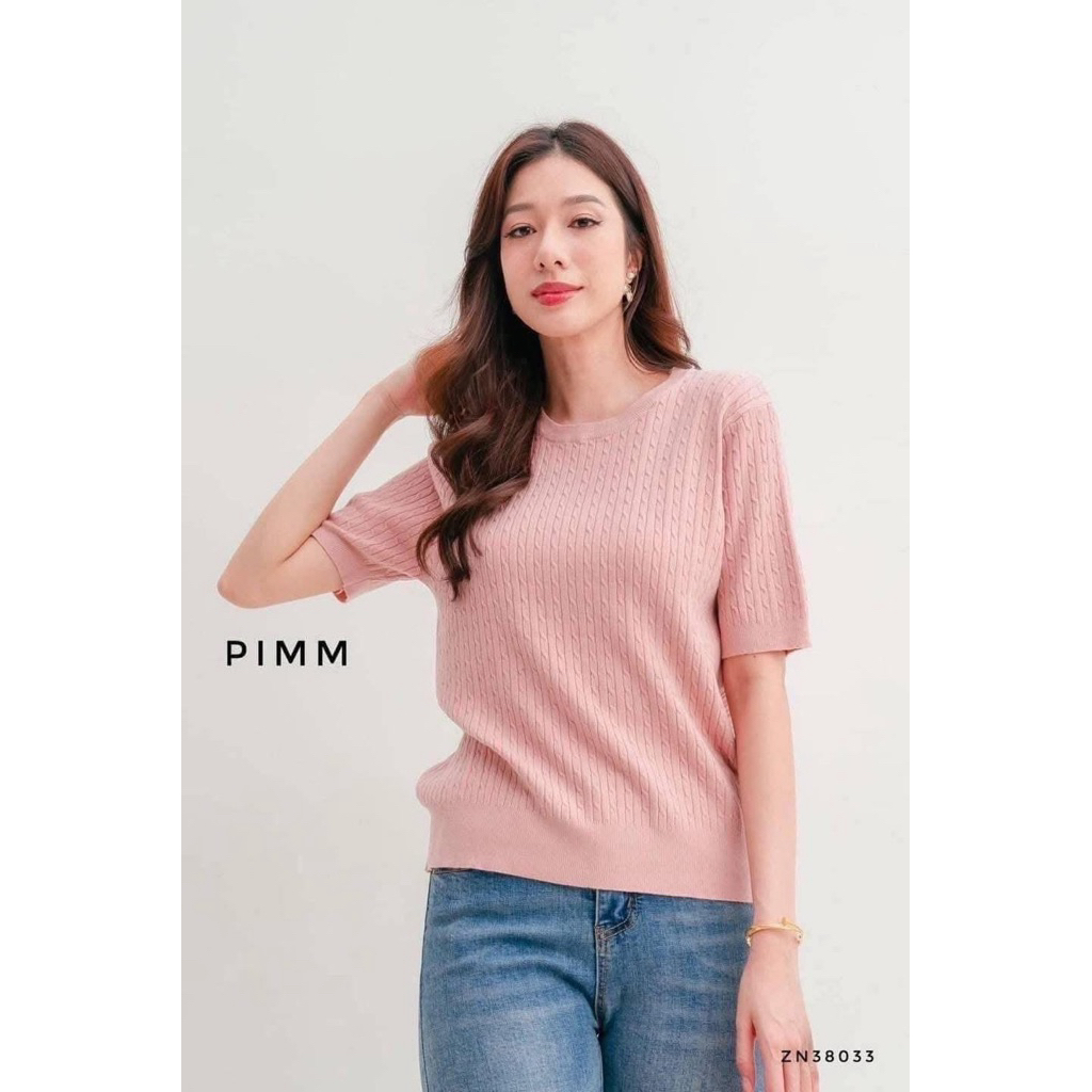 [ป้าย PIMM] เสื้อไหมพรม คอกลม แขนสั้น ทอลายเปีย
