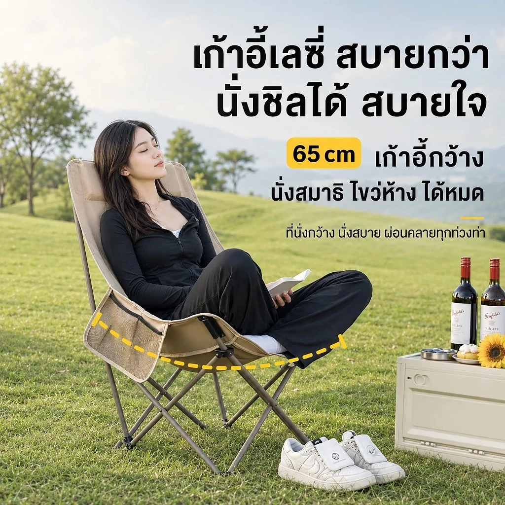 เก้าอี้แคมป์ปิ้ง พนักพิงสูง พับได้ แบบพกพา thumbnail 8