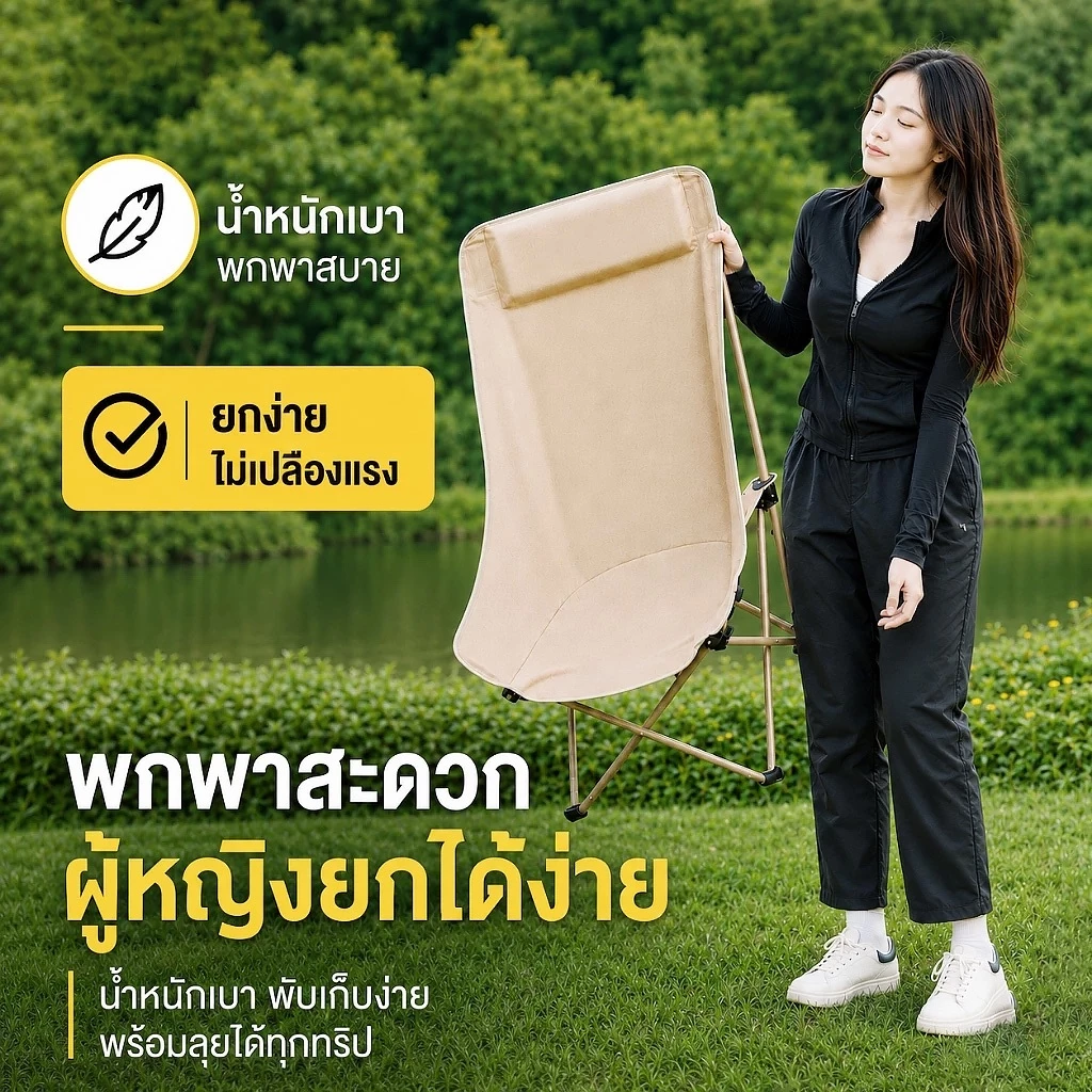 เก้าอี้แคมป์ปิ้ง พนักพิงสูง พับได้ แบบพกพา thumbnail 4