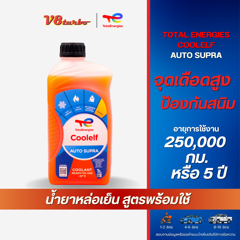 น้ำยาหล่อเย็นโททาล TOTAL COOLELF AUTO SUPRA -37°C น้ำยาหล่อเย็นพร้อมใช้ ขนาด 1 ลิตร
