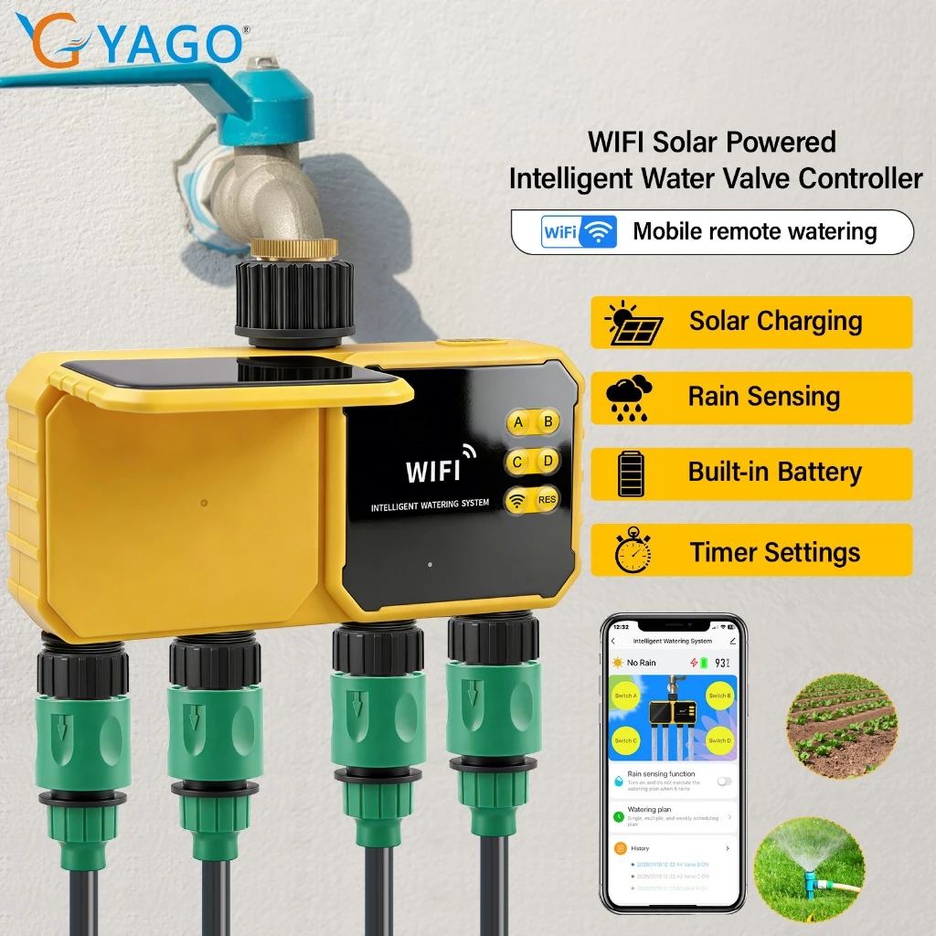 RCYAGO ตัวตั้งเวลารดน้ำ WiFi Tuya โซล่าเซลล์ Smart Timer 1-4 โซน สวน สนามหญ้า ฟาร์ม
