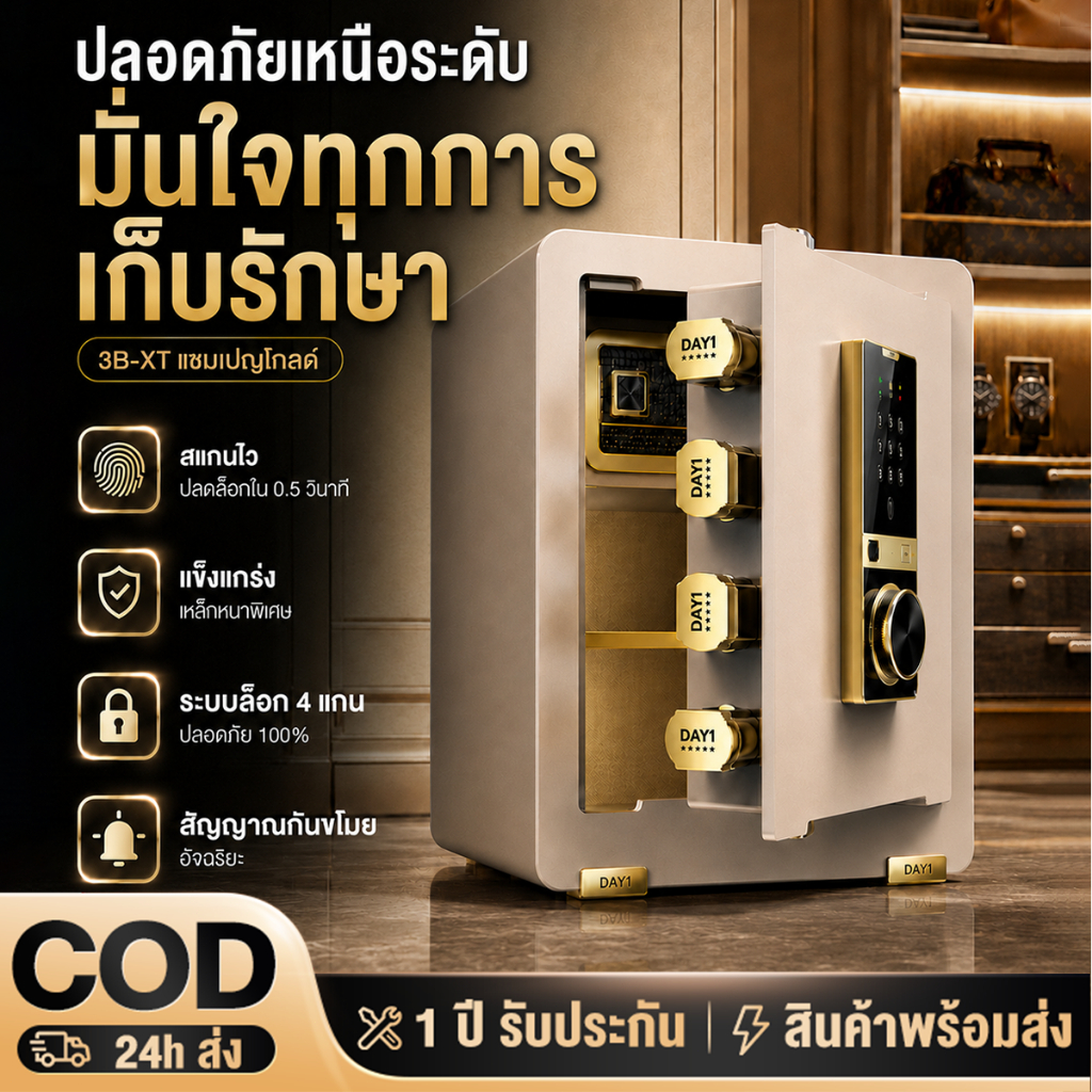 ตู้เซฟลายนิ้วมือ 45CM Safe Box ตู้เซฟนิรภัย ระบบดิจิตอล สแกนลายนิ้วมือ ล็อคหนา4แบบ กันน้ำกันไฟ ความปลอดภัยสูง