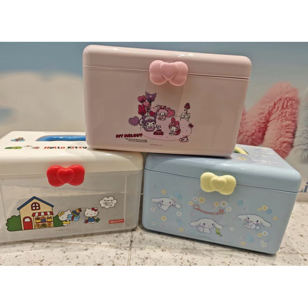 🎀พร้อมส่ง กล่องเก็บของ กล่องเก็บยา มี 2 ชั้น หูหิ้วได้ Sanrio x Miniso ลิขสิทธิ์แท้ 💯