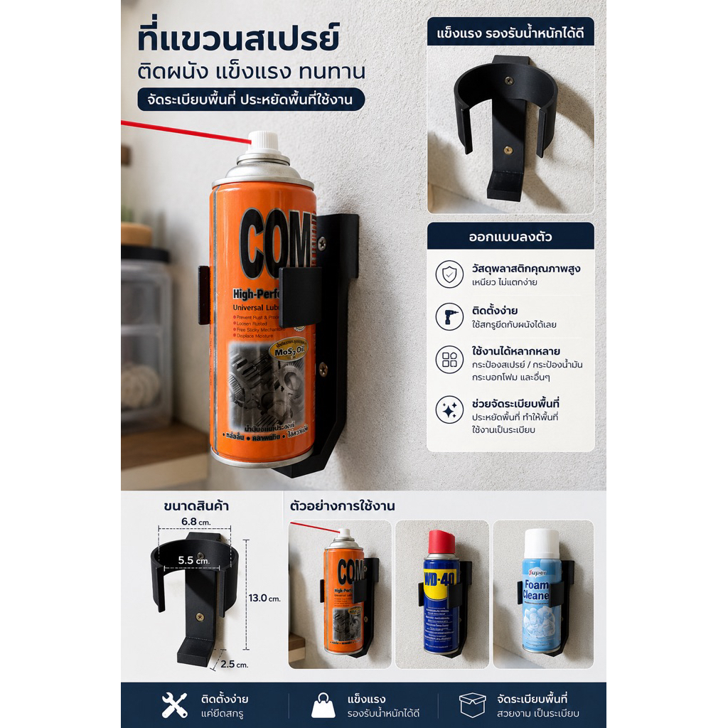 ที่แขวนกระป๋องสเปรย์ติดผนัง 3D Print แข็งแรง ทนทาน จัดระเบียบพื้นที่ใช้งาน
