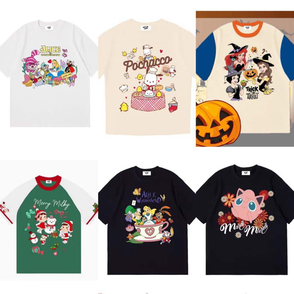 🔖Qotton land - Oversize,Crop อก 38“ ป้ายห้อย🍎snow white, purin x mardi, Alice,pochacco🐶,peko 🍭ส่งไว📮