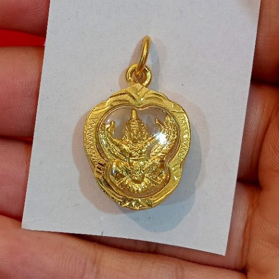 จี้ พญาครุฑ เสริมอำนาจ วาสนา บารมีเงินตรา ด้านหลัง ร.5 หลวงพ่อวรา วัดโพธิ์ทอง หุ้มทอง 96.5% กันน้ำ 100%