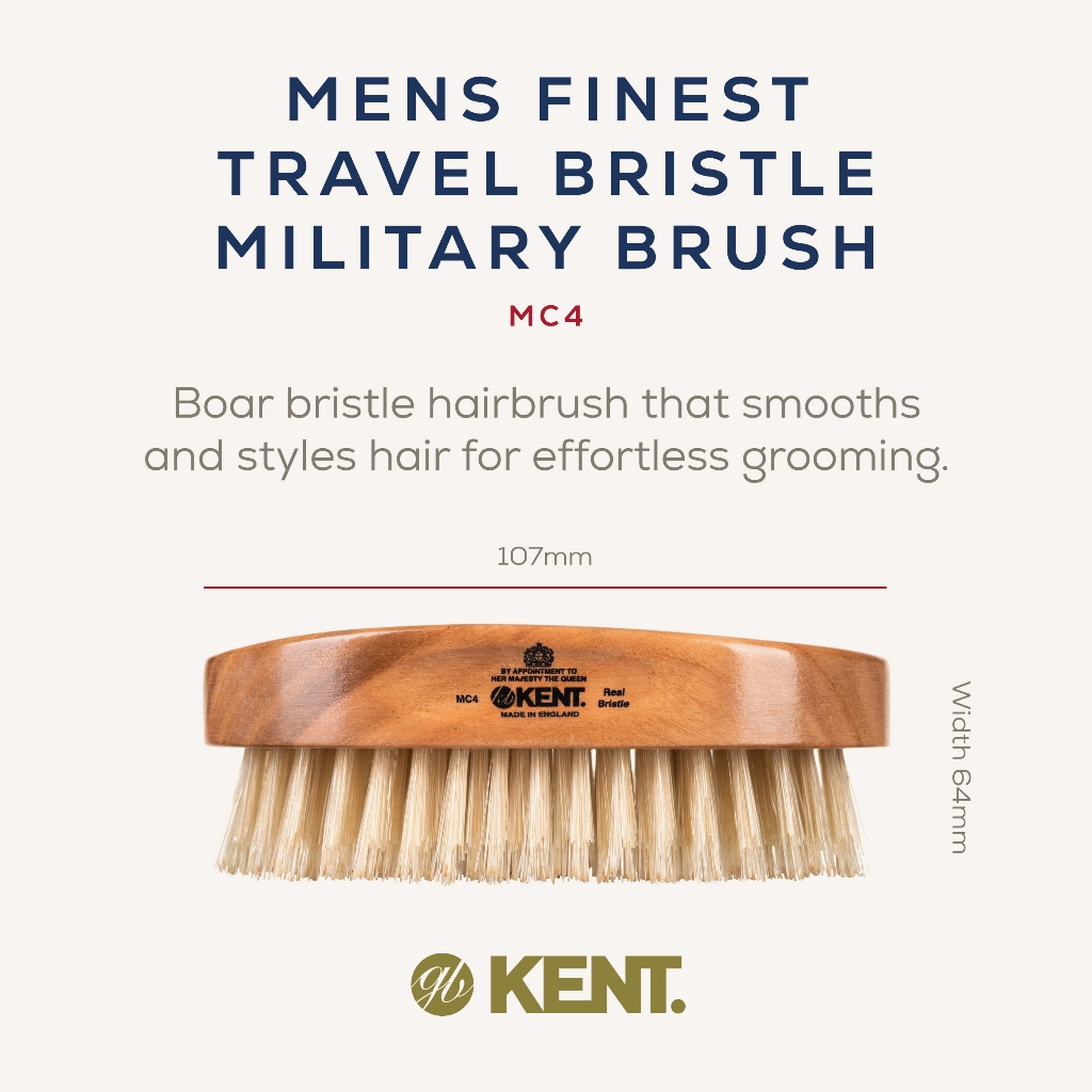 KENT MC4 แปรงหวีผม Cherrywood Travel Brush ขนหมูป่าสีขาวแท้ Pure White Bristle Made in England