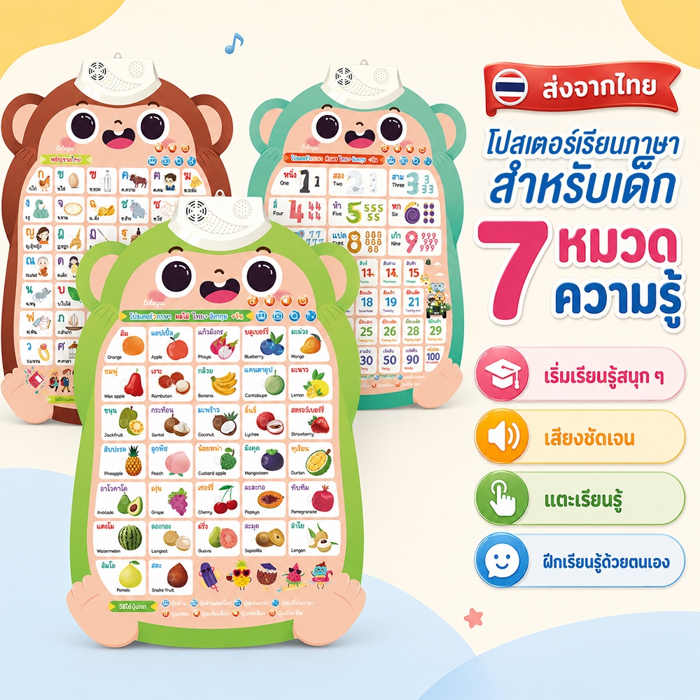 COD โปสเตอร์เด็กเสริมพัฒนาการ  โปสเตอร์พูดได้ กดมีเสียง เรียนรู้คำศัพท์ไทย กอไก่เสริมพัฒนาการเด็ก