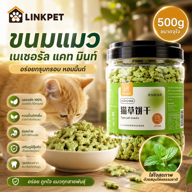 ขนมหญ้าแมว อาหารลูกแมว ผลิตจากต้นอ่อนข้าวสาลี การอบที่อุณหภูมิต่ำ มีเนื้อและหญ้า ช่วยสำรอกก้อนขน