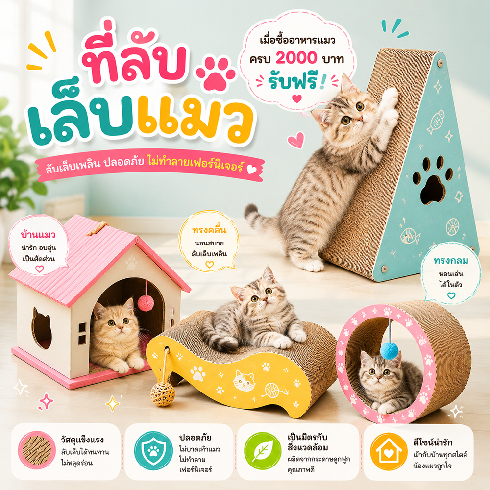 ที่ลับเล็บแมว กล่องแมว บ้านแมว ของเล่นแมว ที่นอนแมว (พิเศษฟรี เมื่อซื้อ Taste of the wild ครบ 3พันบาท)