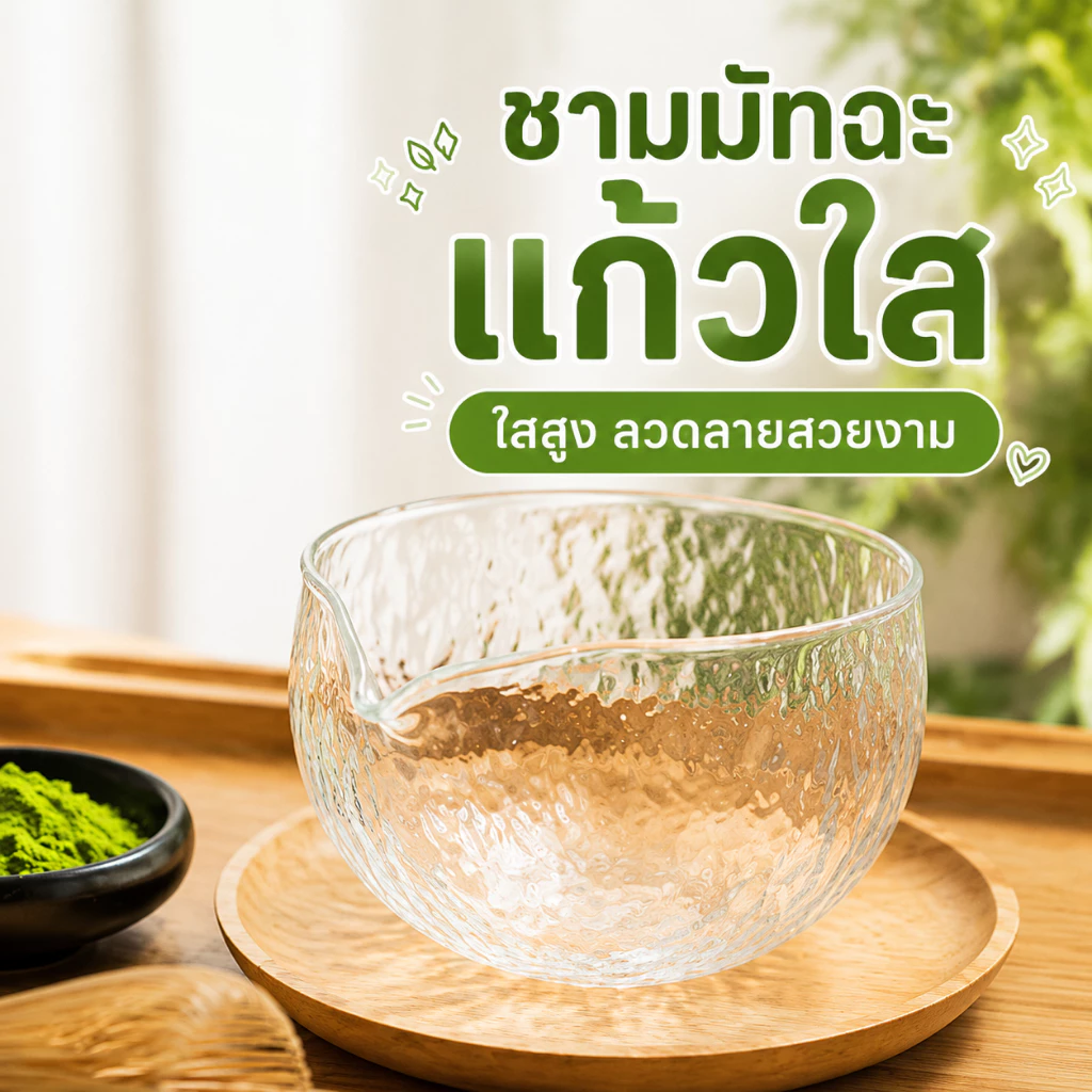 ชุดถ้วยมัทฉะ แก้วมัทฉะ ชามชงชาเขียว แก้วทนร้อน ปากเท แปรงตีชา โปร่งใสสูง อุปกรณ์ชงชา