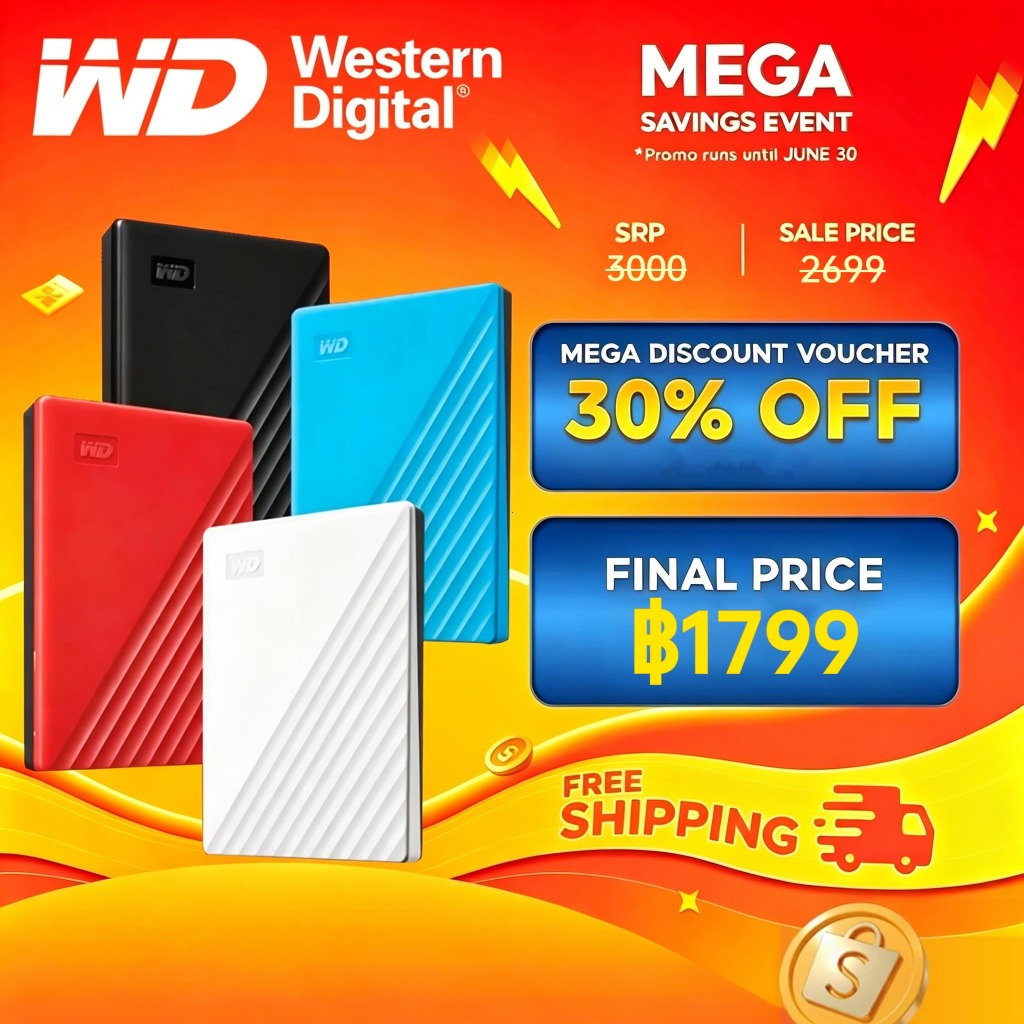 [จัดส่งภายใน 24 ชั่วโมง]Western Digital HDD1TB/2TB ฮาร์ดดิสก์แบบพกพาภายนอก USB3.0 รองรับ Windows 10 