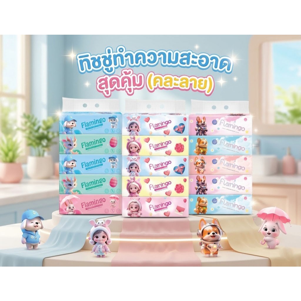 ทิชชู่น้องแกะน่ารัก ห่อใหญ่  มีแบบ แพ็ก 5 ห่อ(คละลาย)